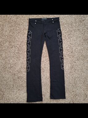 Vintage Platinum Plush Y2K Rhinestone Mesh Cross Flare Pants